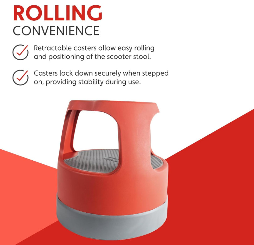Cramer Scooter Stool 2-Step Rolling Step Stool 300 lb Red Plastic 16"