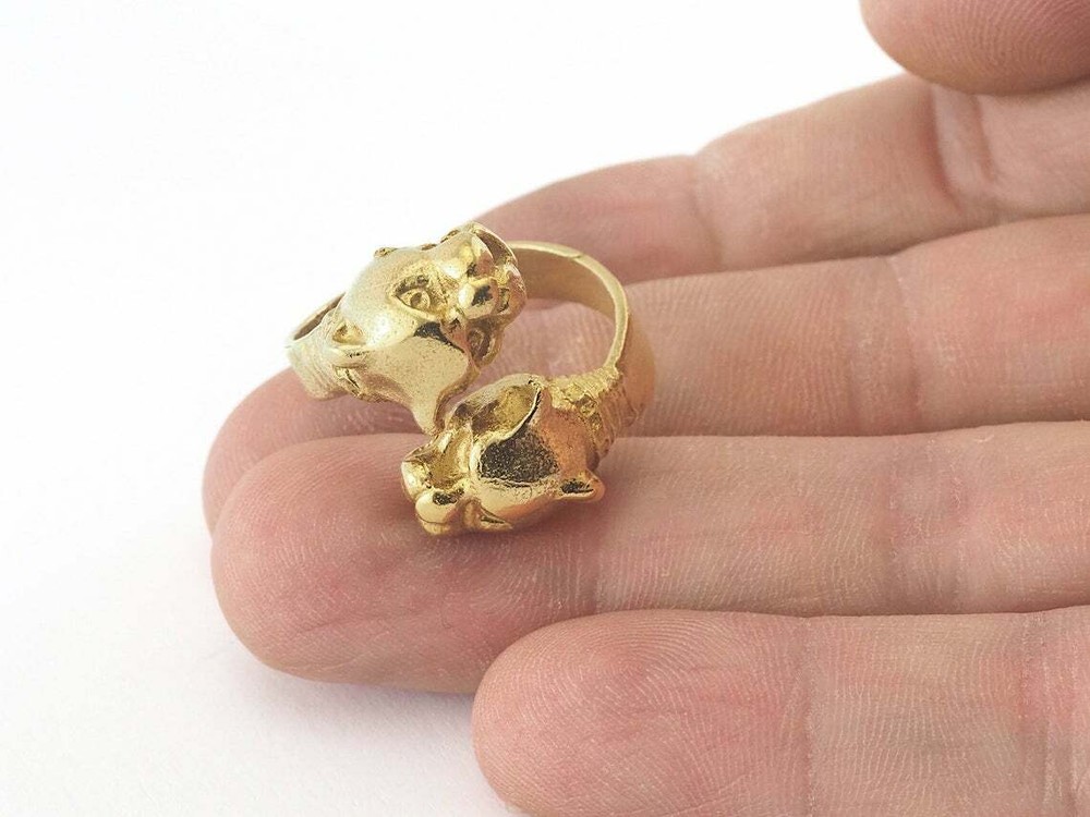 Pitbull Adjustable Ring Raw Brass 9US Wild Dog 9US Animals Fighter
