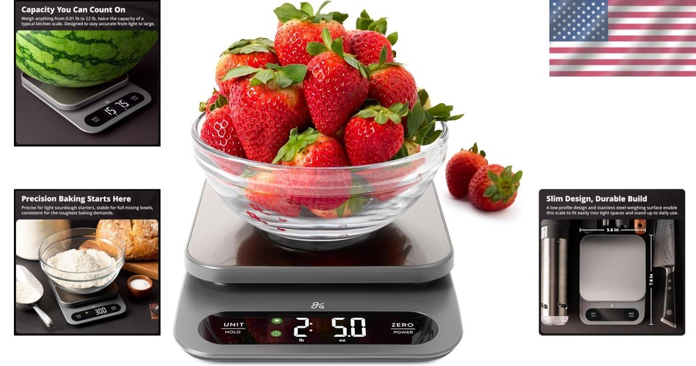 High-Capacity Digital Kitchen Scale, 22lb Stainless Steel
