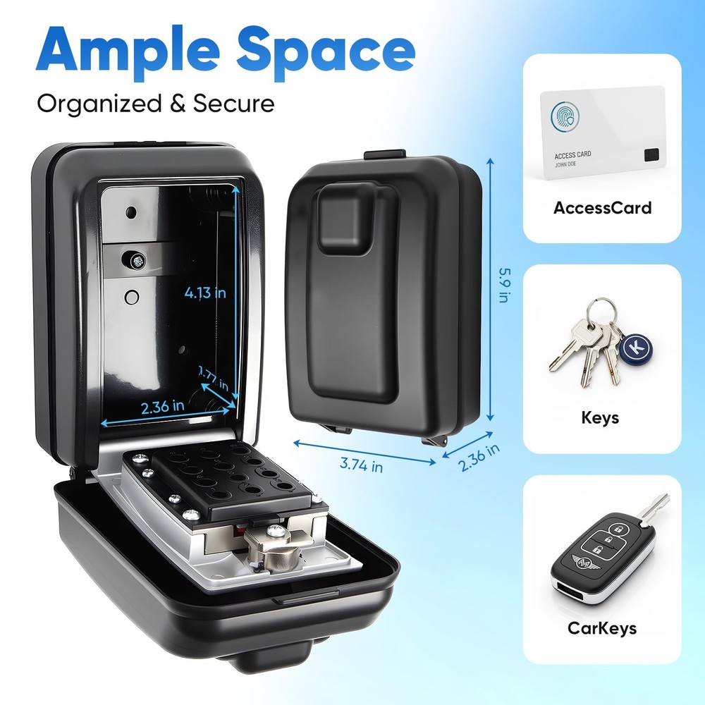 Wall Mount Key Lock Box with 12-Digit Resettable Combination, Weatherproof Ou...