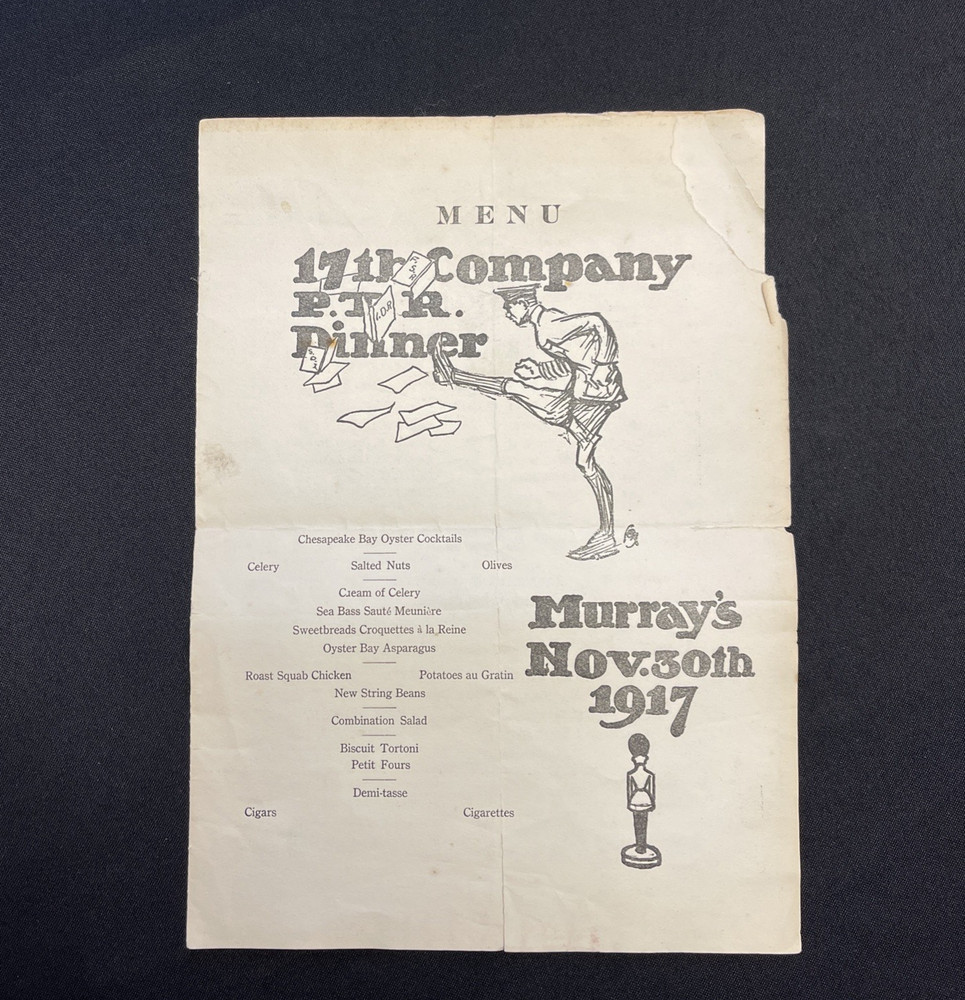 1917 Plattsburg Training Regiment Dinner Menu Program Murrays Restaurant - ROTC