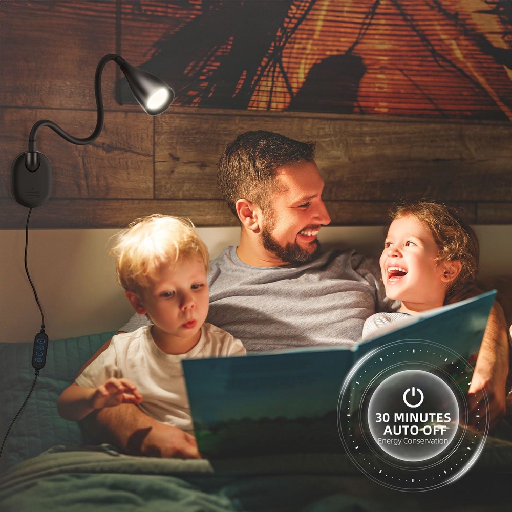 Wall-Mounted LED Bedside Reading Light with USB Charging Port, 10-Level Dimma...