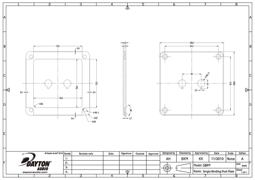Dayton Audio SBPP-SI Binding Post Plate Silver Anodized