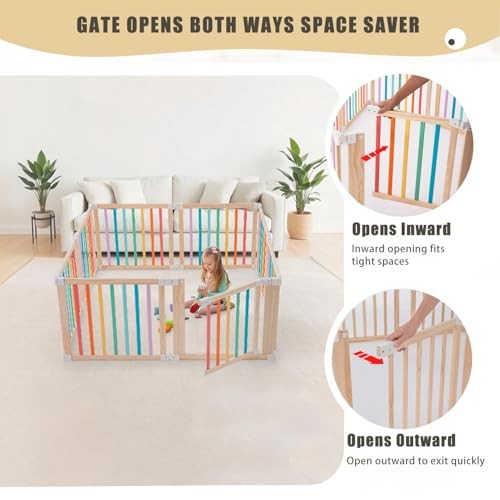 Baby Wooden Playpen, Foldable Shape & Size Adjustable 8 Panel Multicolor