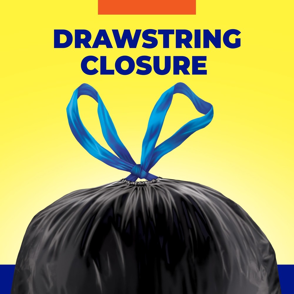Hefty Essentials Drawstring 30 Gallon Trash Bags 56 Count Bulk Black Garbage