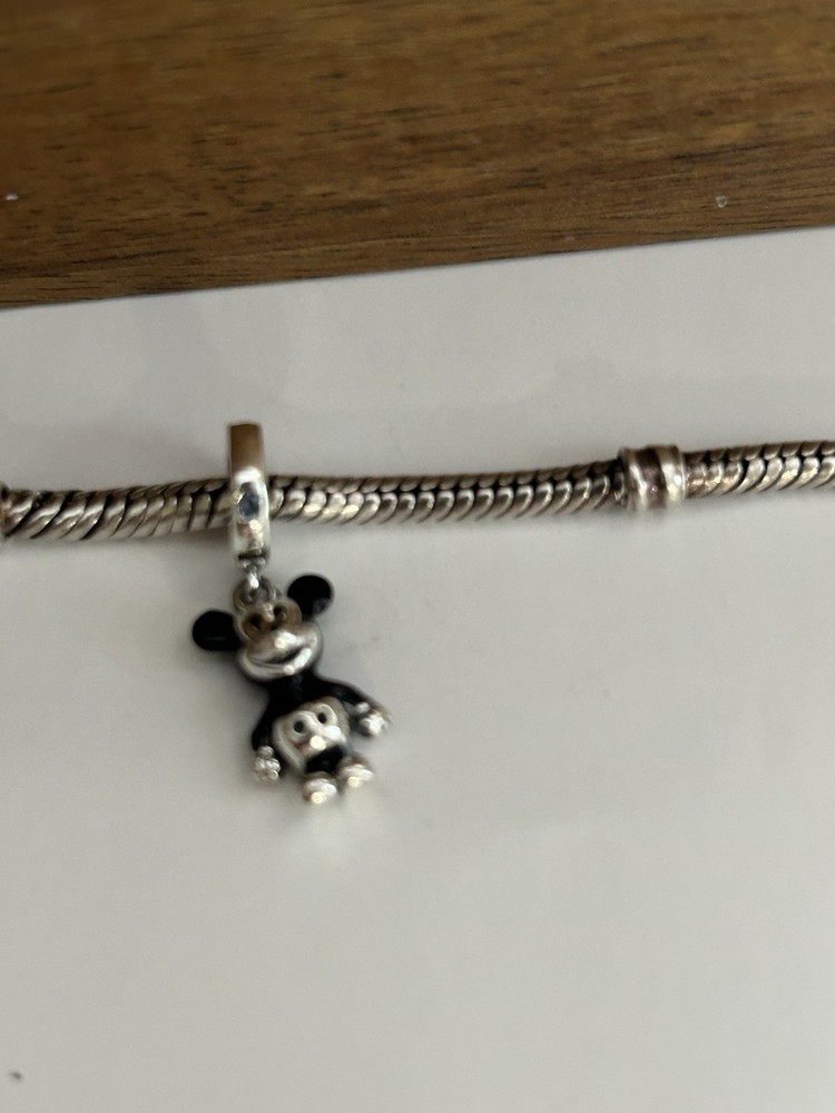 S925 Sterling Silver Dangle charm Black Mickey Mouse Charm Pendant