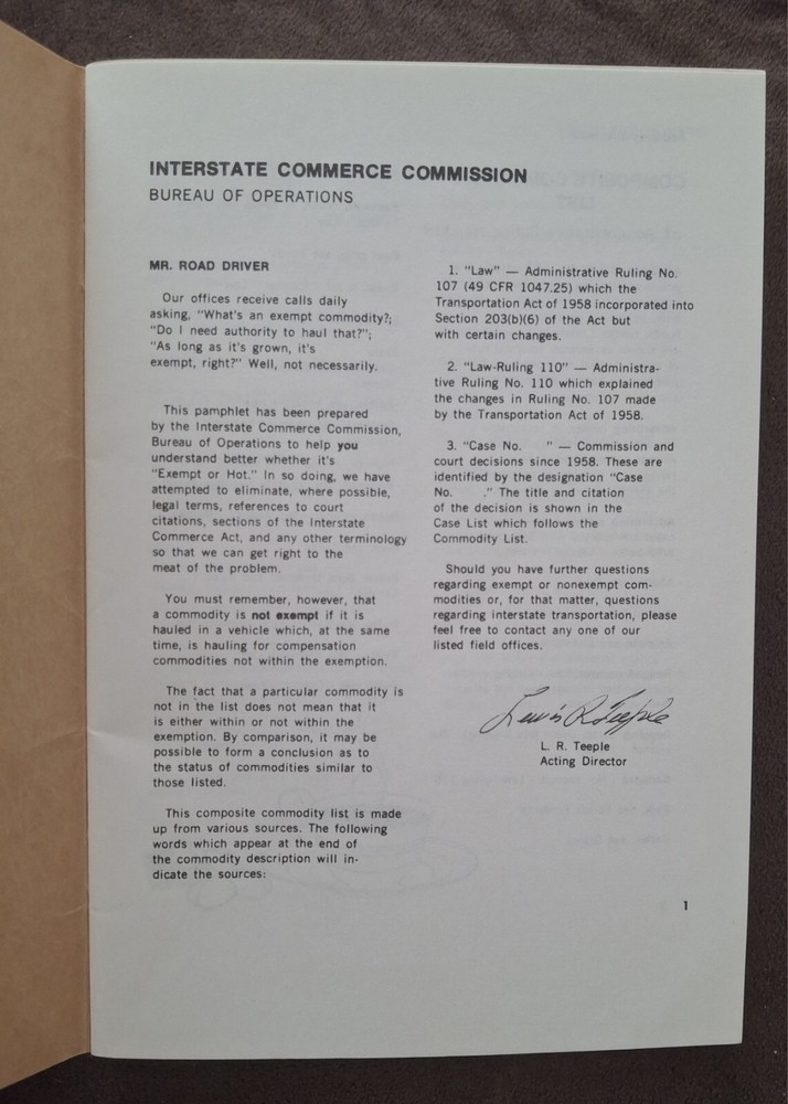 Vintage Interstate Commerce Comission ICC Commodities Iowa MANUAL BOOK