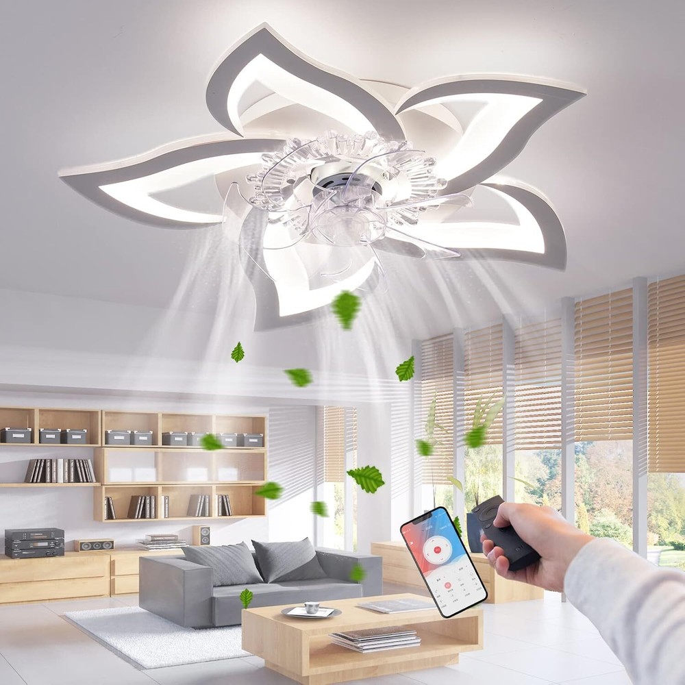 LED Ceiling Fans with Lights&Remote,Dimmable Modern Flush Mount LED Fan Light