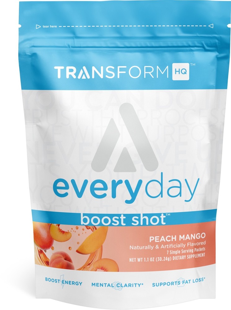 TransformHQ Boost Shot Powder Stick Packets, Peach Mango Energy - 7 Pack