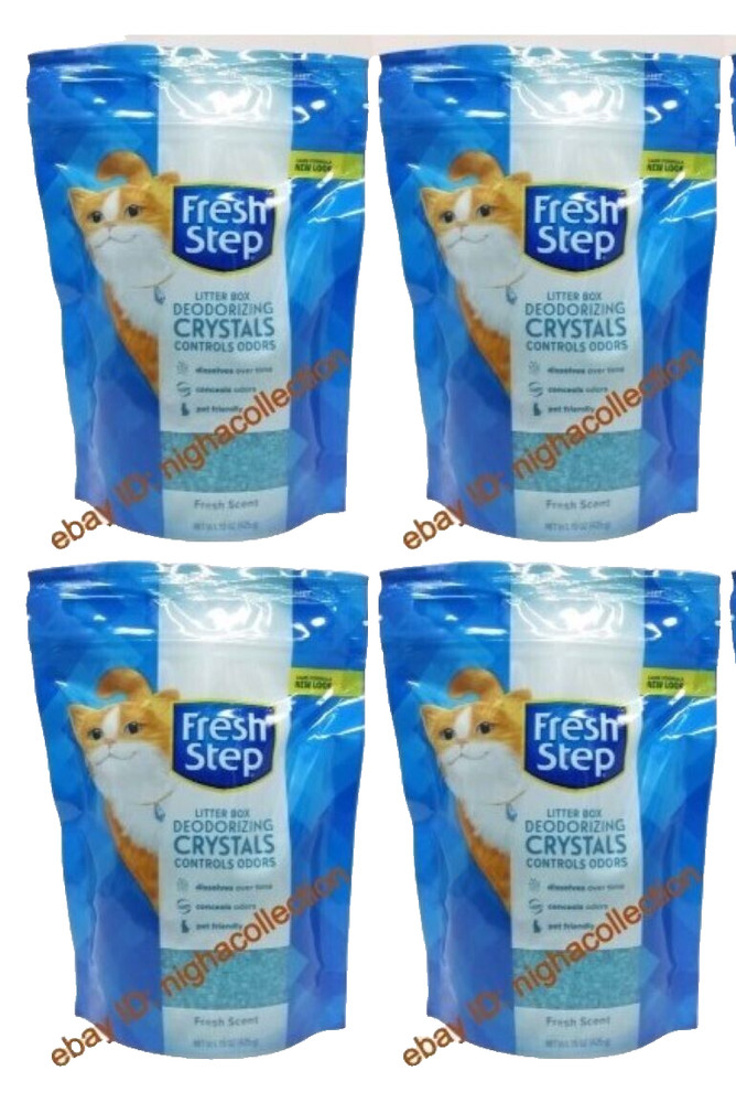 4 PACK Litter Box Deodorizing Crystals Scent Fresh Step 15oz (60 oz Total) Cat