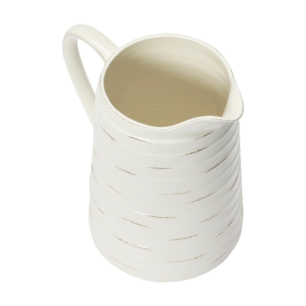 Creative Co-Op White Ceramic Pitcher Serving, Modern Farmhouse Style