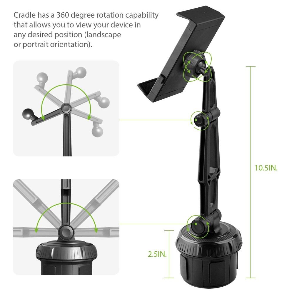 Car Cup Holder Phone Mount Compatible with iPhones, iPad, mini, Tablet, Android