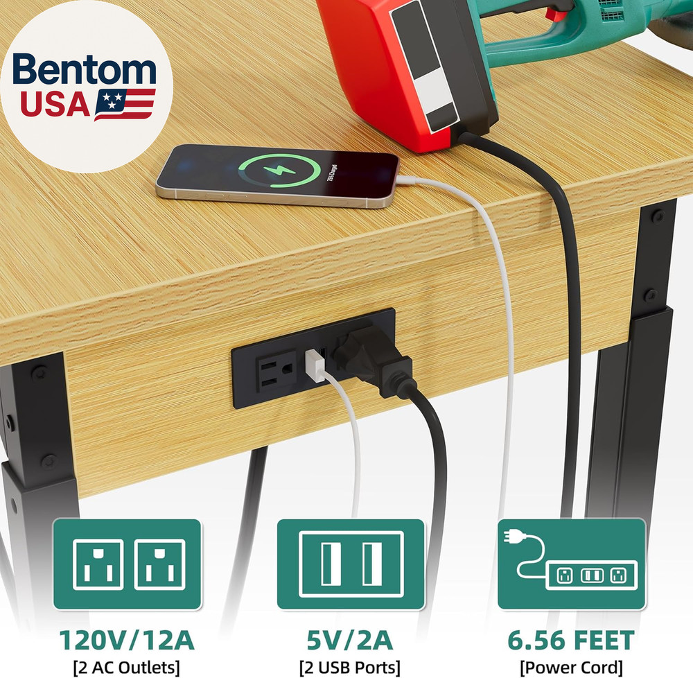Rolling Workbench Adjustable Garage Table with Pegboard