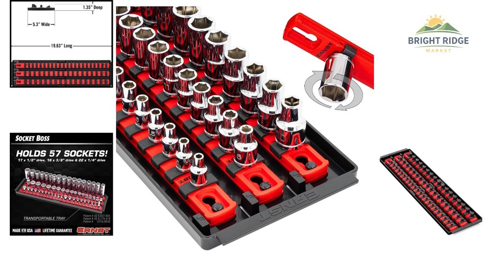 18-Inch Socket Organizer with 3-Tier Design for 57 Tools - Customizable Storage