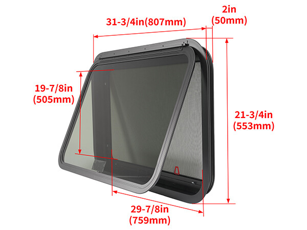30"×20" Emergency Exit Push-Out Glass Window w/ Trim&Screen For RV Camper Window