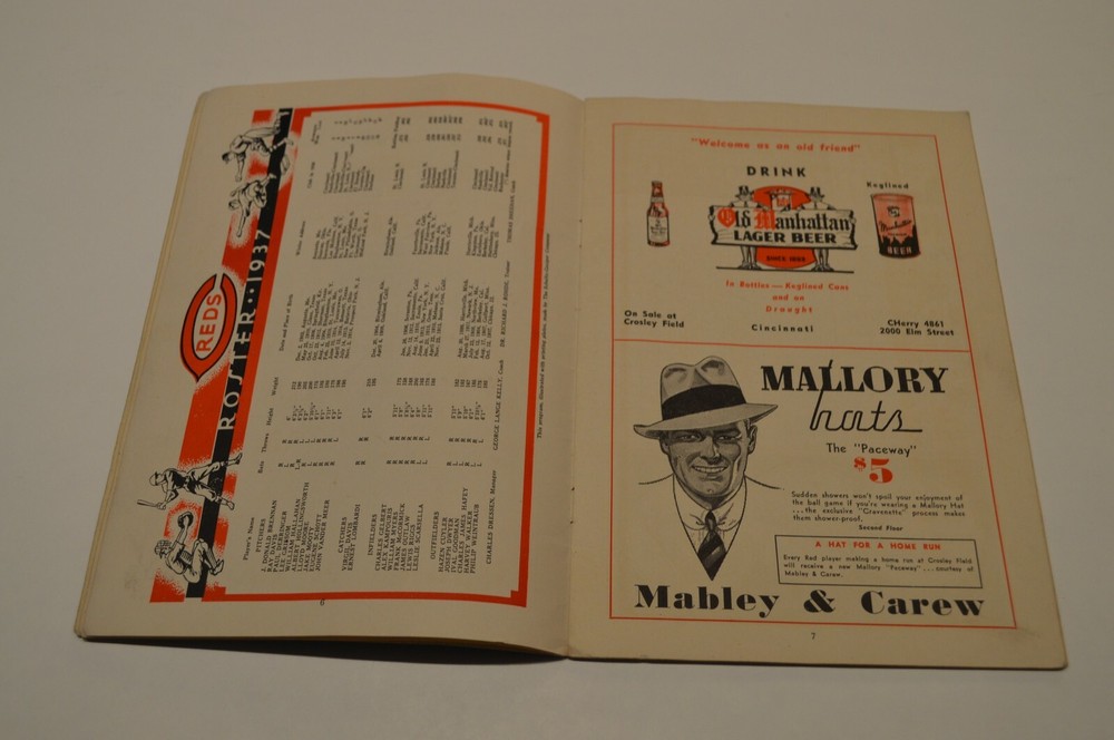 1937 CINCINNATI REDS CROSLEY SCORE BOOK PROGRAM WITH PIN!!! MUST SEE!!!
