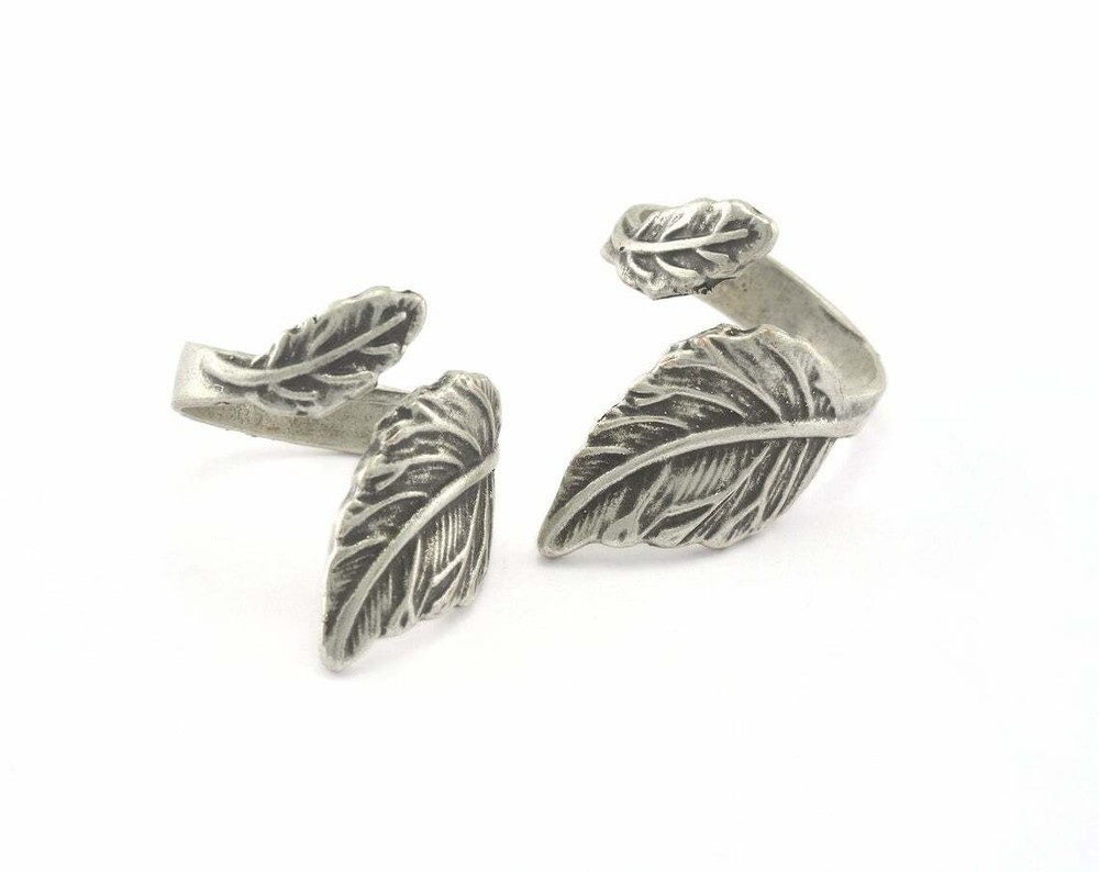 Leaf Adjustable Ring Antique Silver Plated brass (17.5mm 7US size Adjustable 765