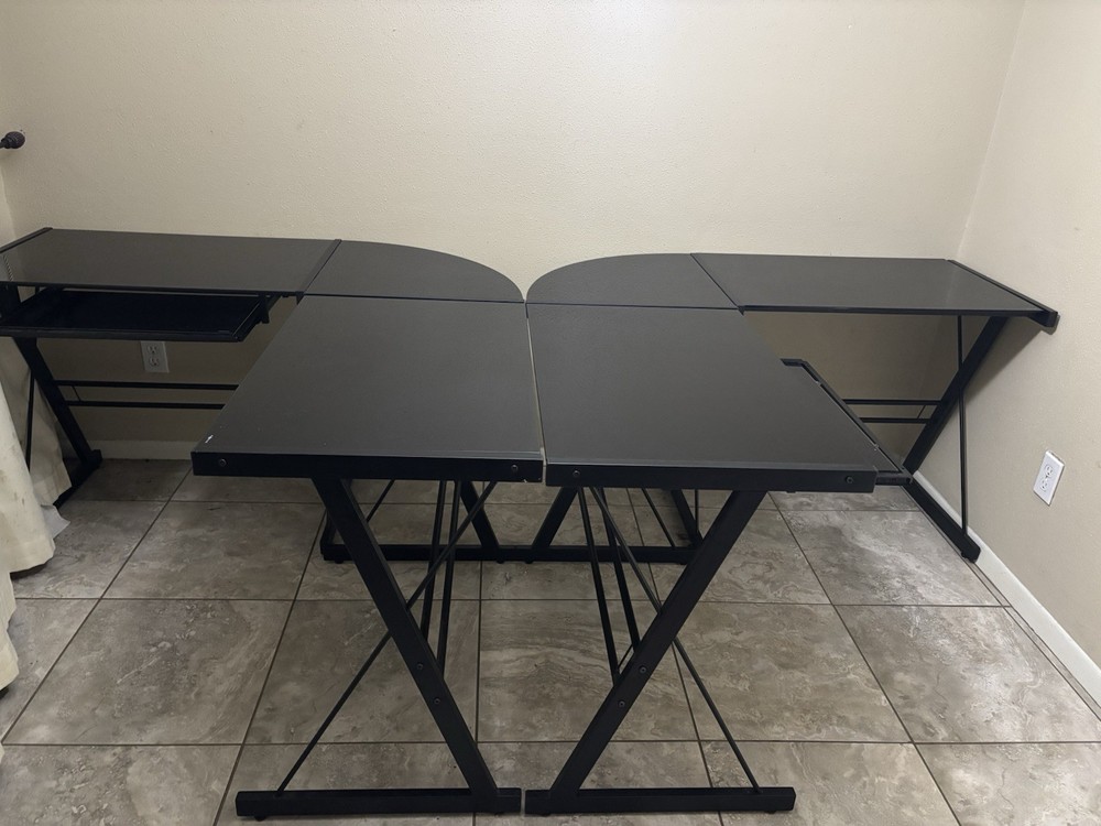 FOR SALE! 2 Walker Edison: L-Shaped Modern Glass Corner CPU Desk -Black Clear