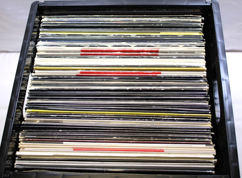12"/LP Vinyl Record Black Plastic Case Foldable-Road/Storage Stackable(80 vinyl)