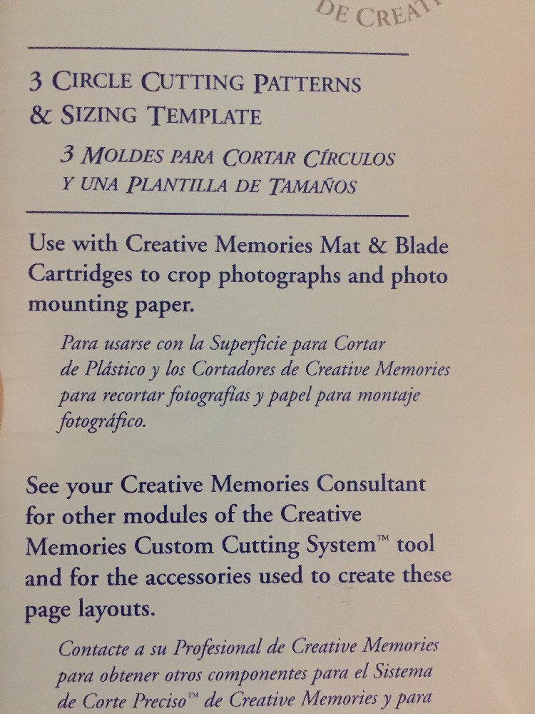 Creative Memories Custom Cutting System Circle & Oval Cutting Patterns