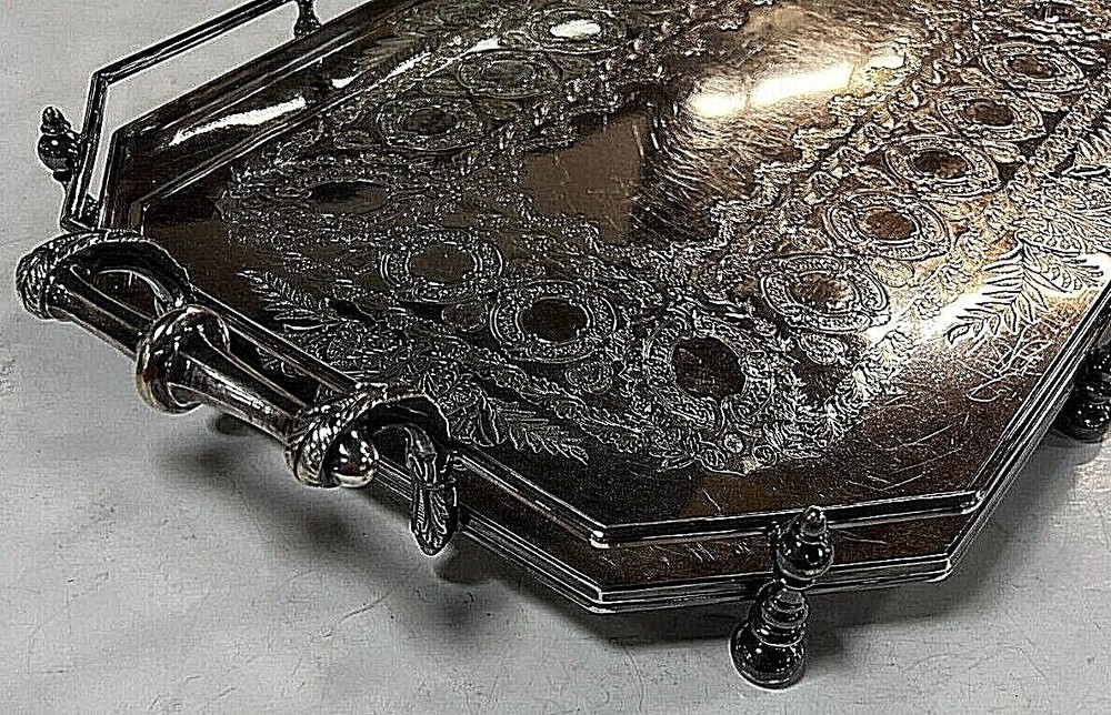 WALKER AND HALL SILVER PLATE DOUBLE HANDLE GALLERY TRAY