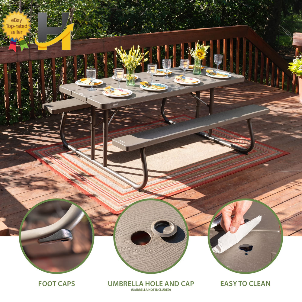 Lifetime 6 Foot Folding Polyethylene Picnic Table, Brown (60105)
