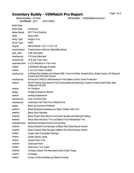 EXPLORER 2017 Speedometer 195763