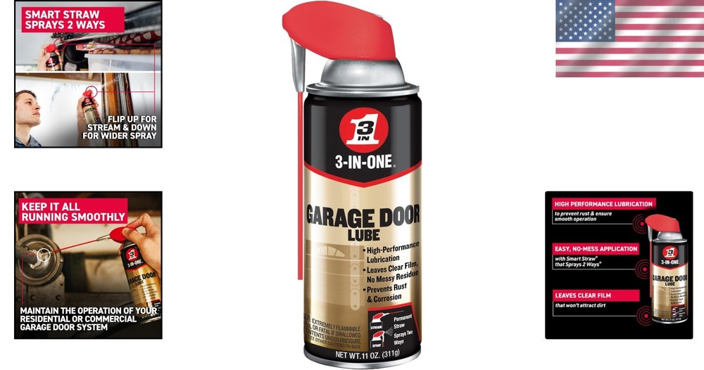 11 oz Garage Door Lubricant with Quick-Dry Smart Straw for Precise Application