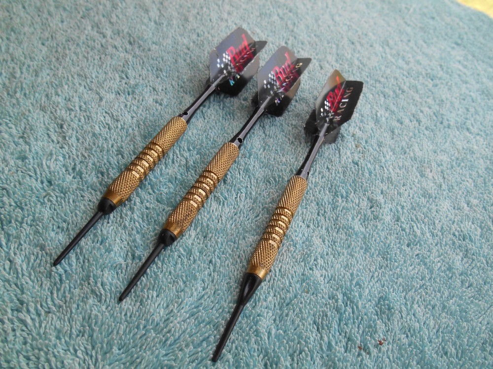 BRASS Soft Tip Darts SET WITH BUD RACING FLIGHTS.
