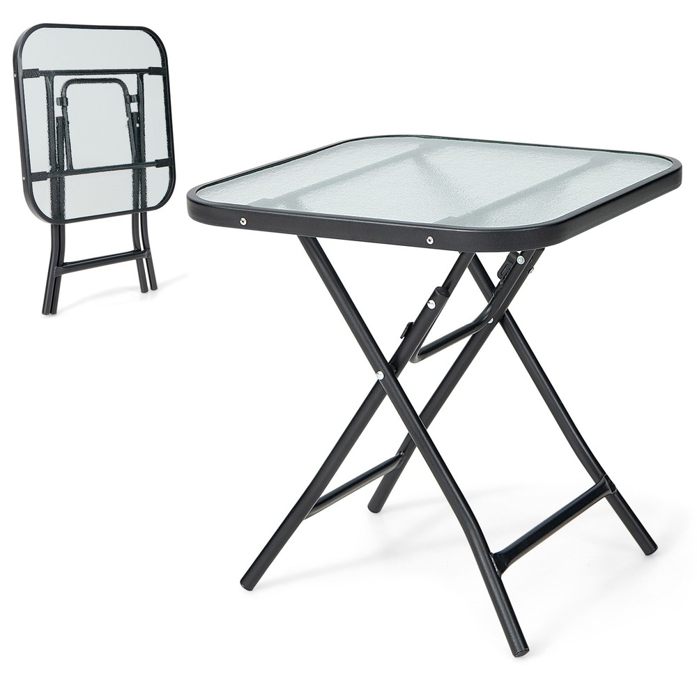 18" Folding Square Glass Side Table Patio Small Bistro Coffee Table for Backyard