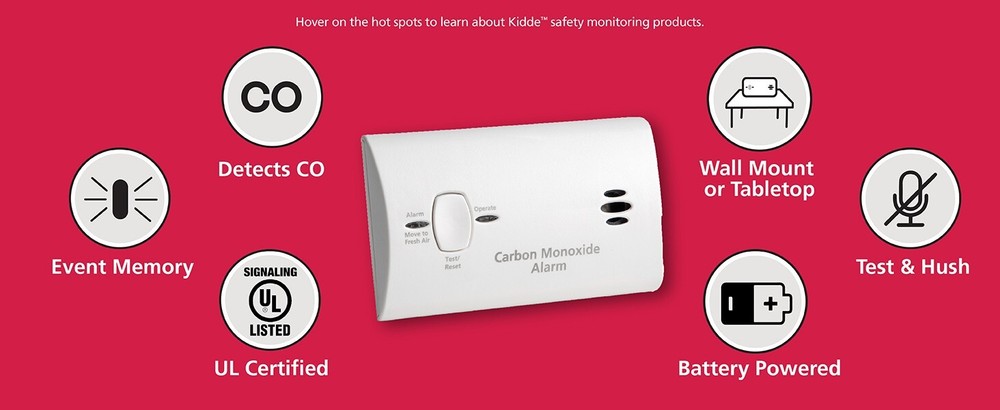 Kidde Carbon Monoxide Detector Battery Powered CO Alarm with LEDs