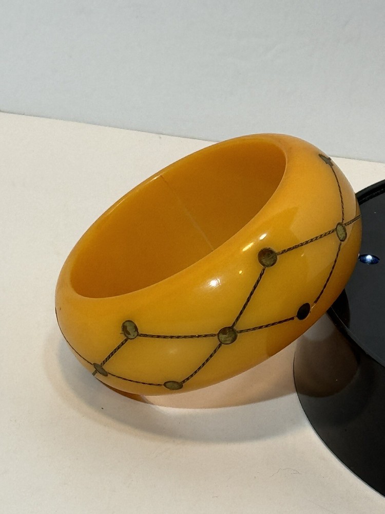 Bakelite Bangle Bracelet Butterscotch Brass Injection Dot Tested VERY RARE READ