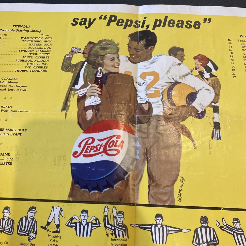 1961 Football Program Mercy Vs Ritenour 9120 Bristol September 22, 1961 Snoderly