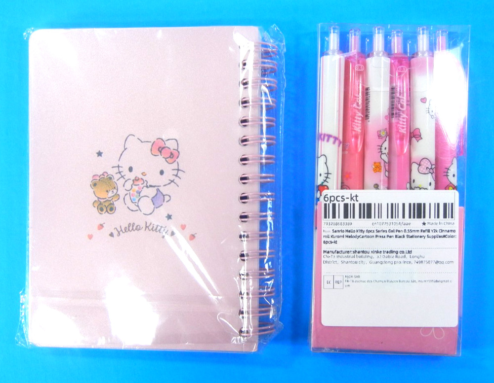 Hello Kitty Notebook Diary & 6 Gel Pens Stationary Set