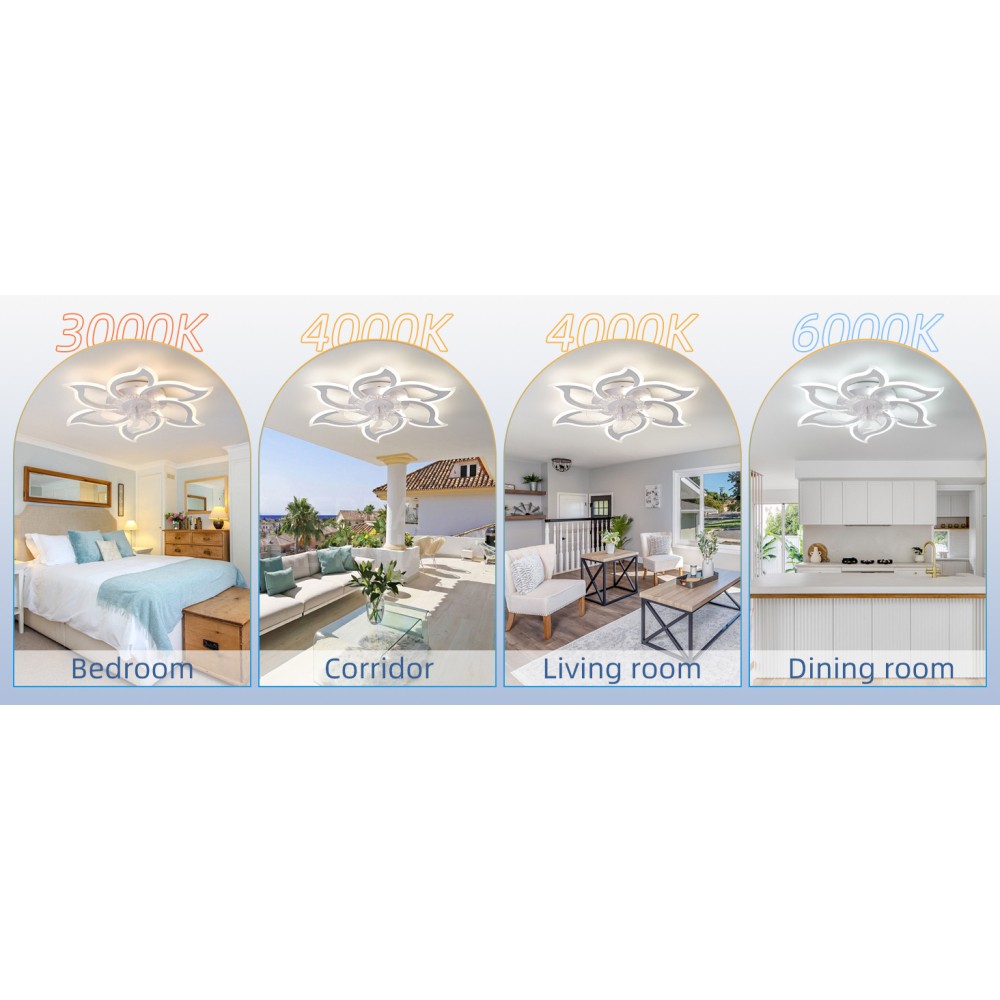 32.6" White Ceiling Fan with Light Kit Remote Adjustable Modern