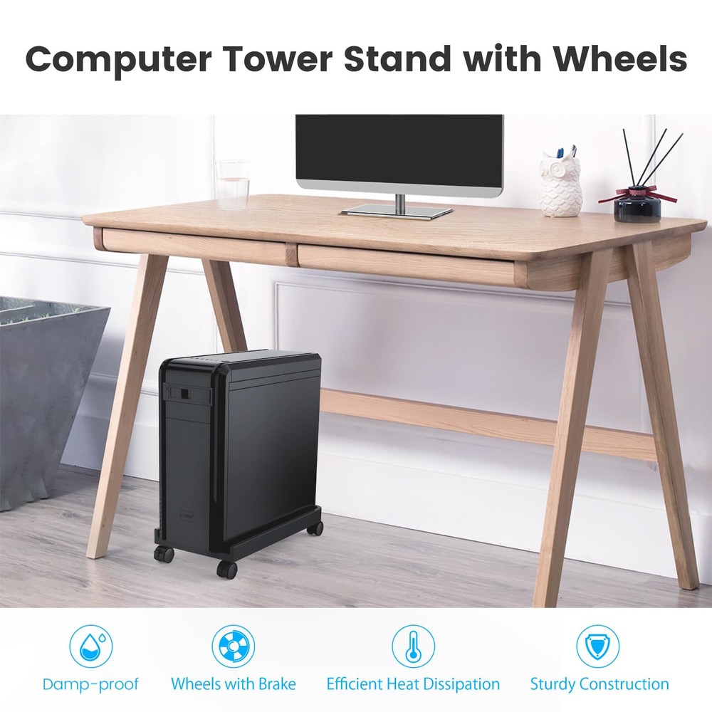 Computer Tower Stand, Mobile CPU Holder with 4 Caster Wheels Computer Tower S...