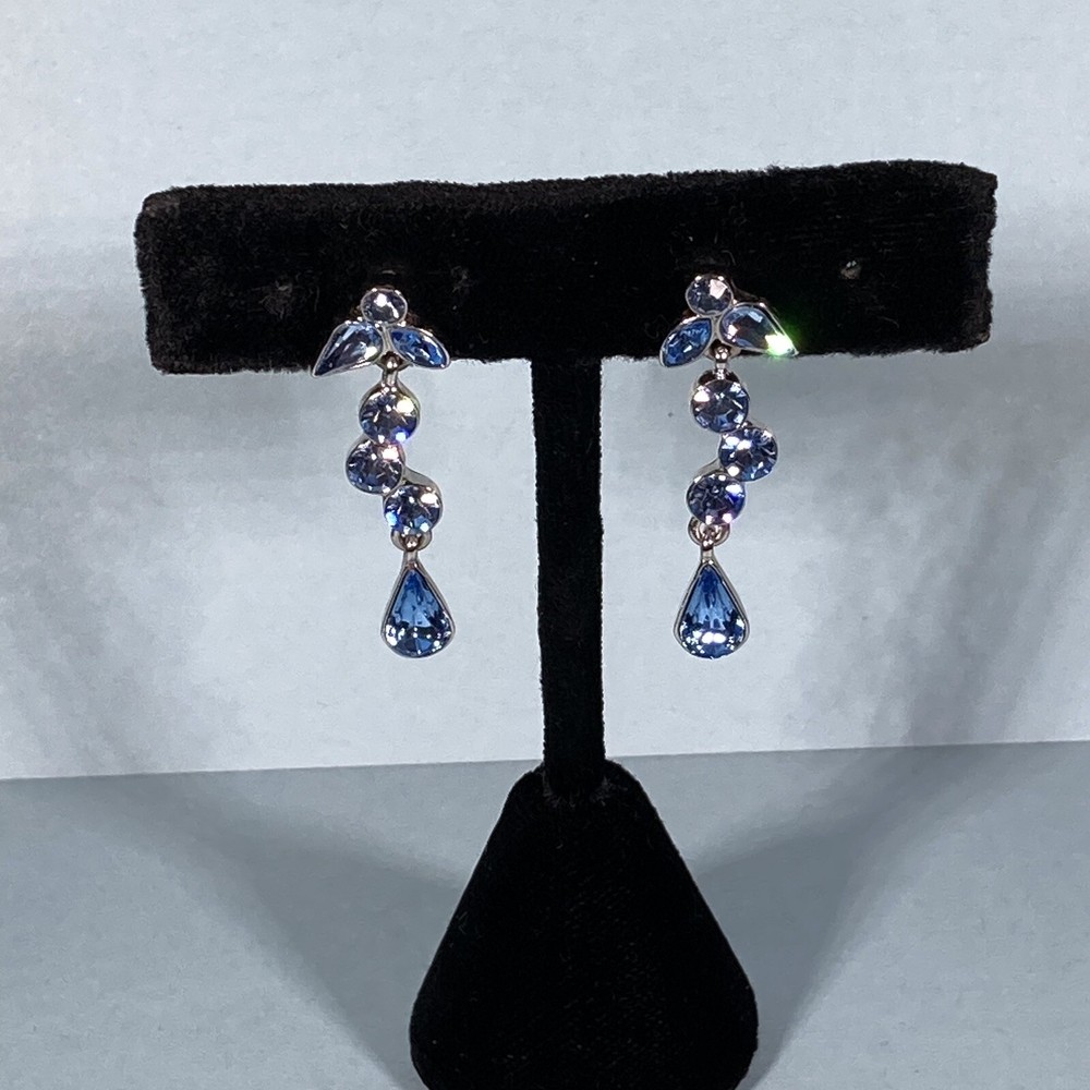 Silvertone Light Blue Faceted Crystal Drop Post Pierced Earrings