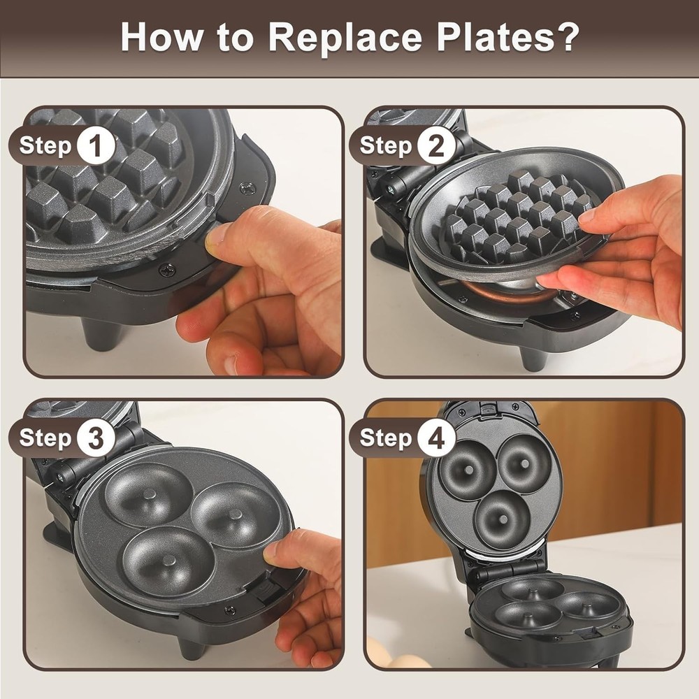Mini Waffle Maker with Heart & Donut Plates