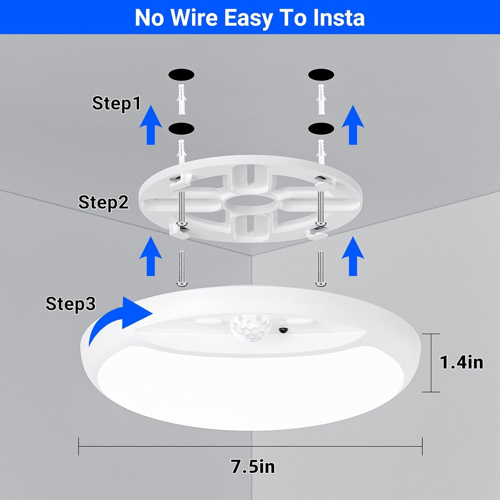 Rechargeable Motion Sensor Ceiling Light with Remote,Battery Powered Wireless Sh