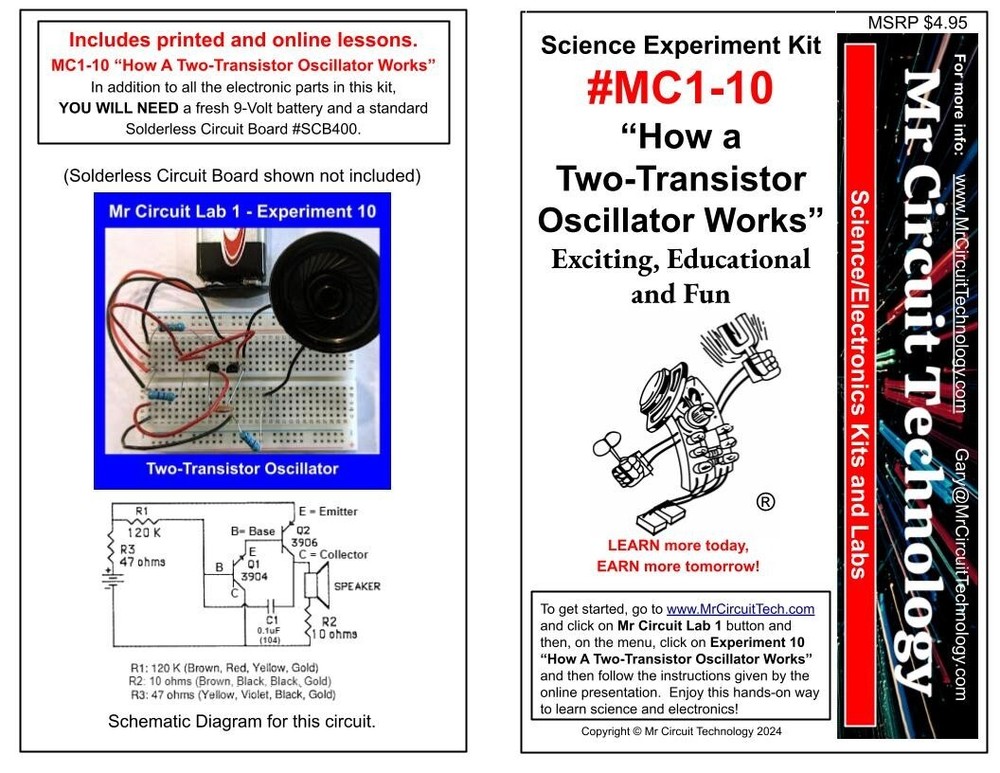 MC1-10 ** Mr Circuit Science ** Experiment Kit -How A Two-Transistor Osc Works