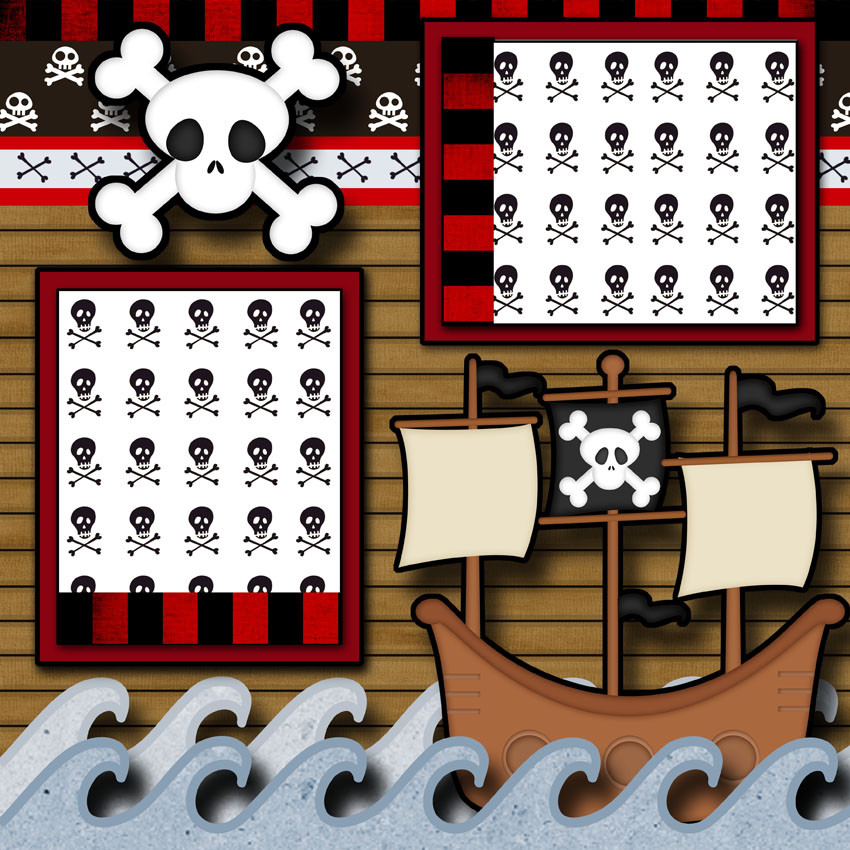 PIRATE ~ AHOY MATEY ~ 2 premade scrapbook pages paper piecing LAYOUT ~ DIGISCRAP