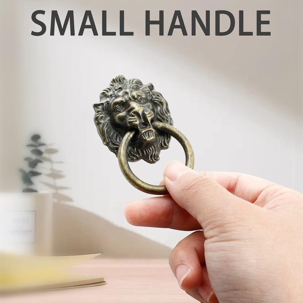 6 Pcs Lion Head Knobs Pull, Antique Bronze Ring Handles for Dresser Drawers