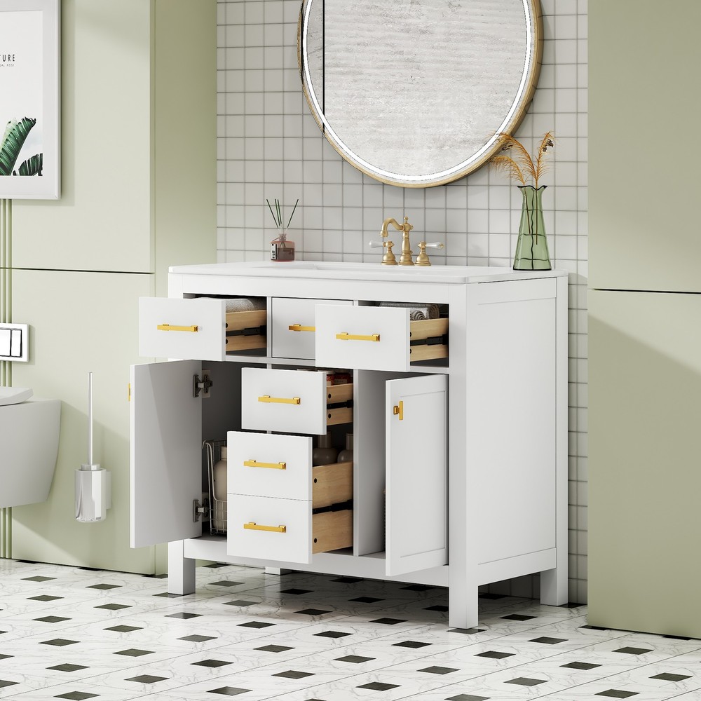 36'' Bathroom Vanity with Ceramic Sink Combo Set,Modern Freestanding Single Ba