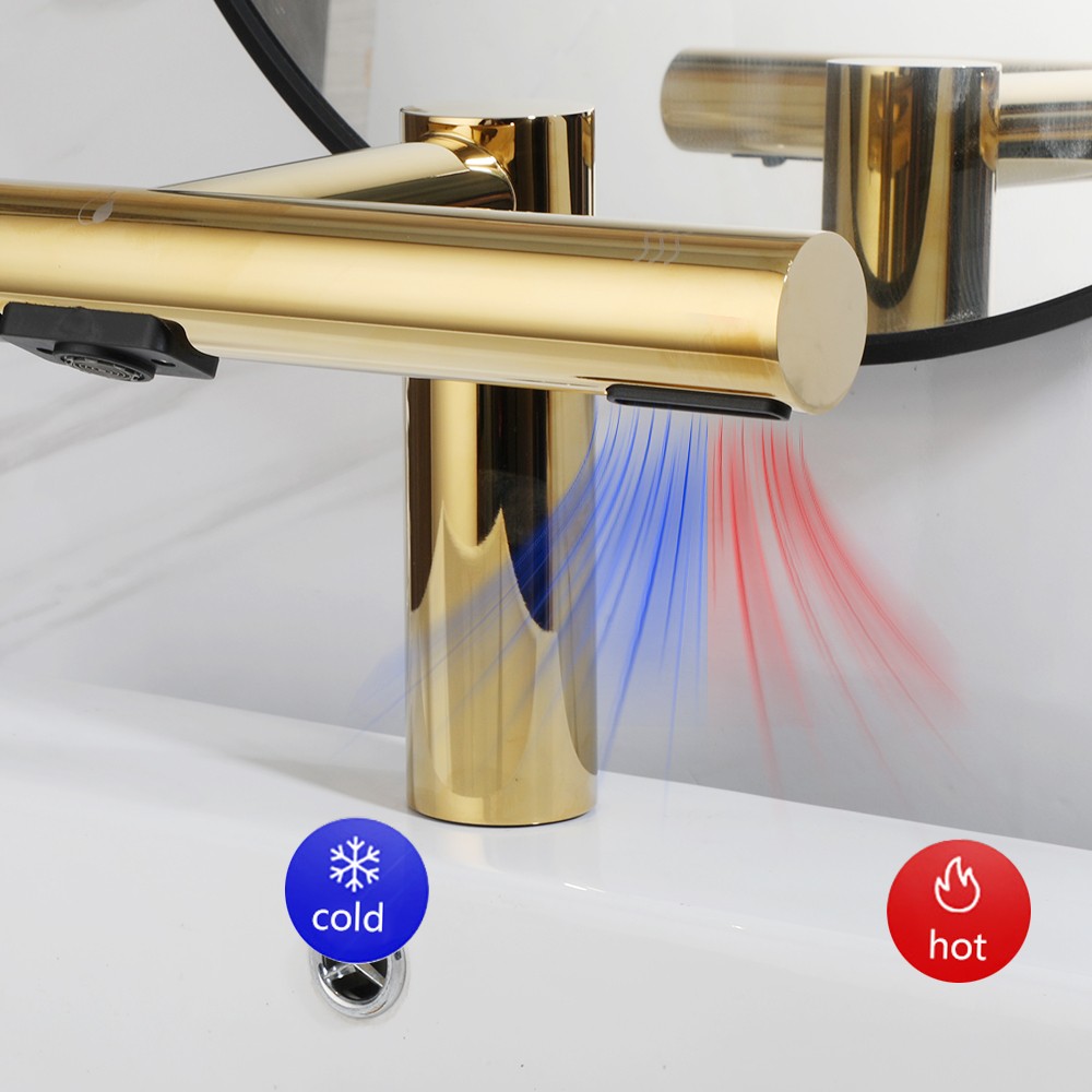 Gold Deck Mount Bathroom Sink Automatic Sensor Faucets Soap Dispenser Hand Dryer
