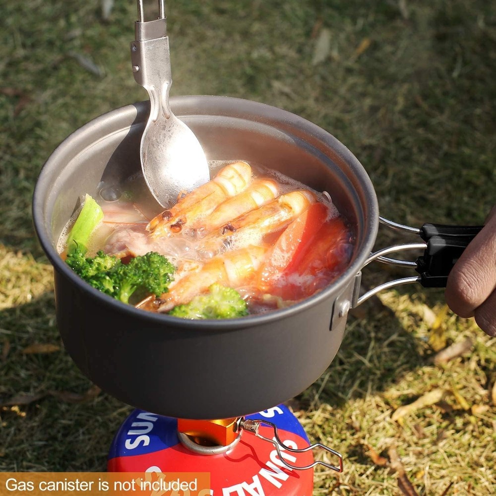 19 PCS Camping Cookware Set Mess Kit Lightweight Stackable Pot Pan Utensils