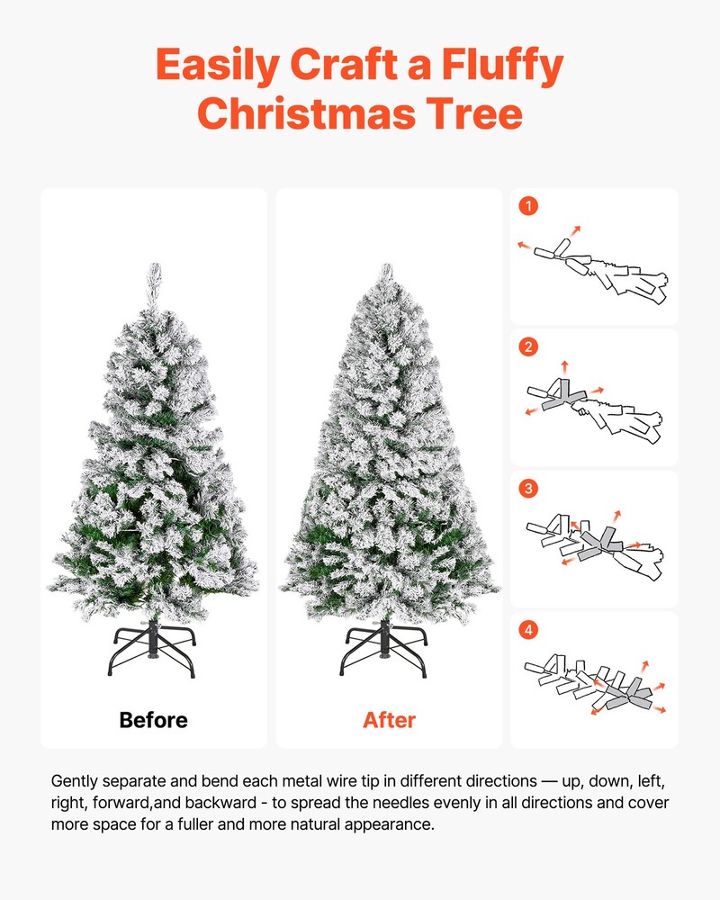 VEVOR Christmas Tree 4ft Prelit Flocked Artificial Tree 120 Warm White LED Light
