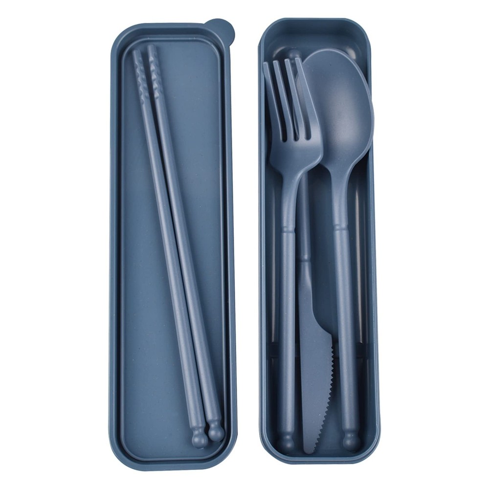 Camping Utensil Set, Reusable Utensils Set with Case, Plastic 6, Dark Blue