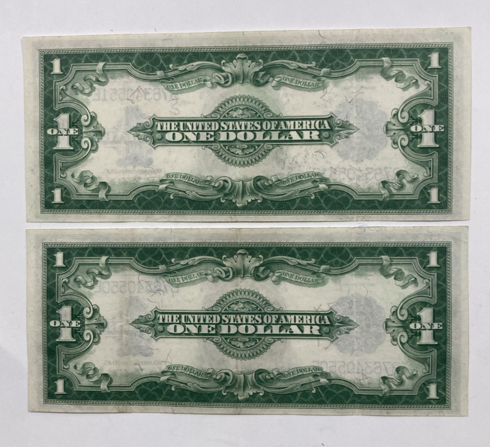 2 Consecutive Serial #'s 1923 Large Size Silver Certs. Choice.