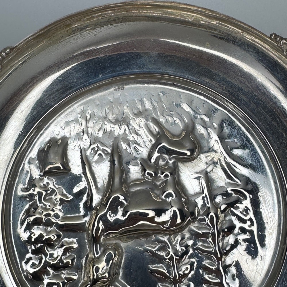 Vintage Solid 830 Silver Ashtray – 57.6g Scandinavian Deer Forest Design