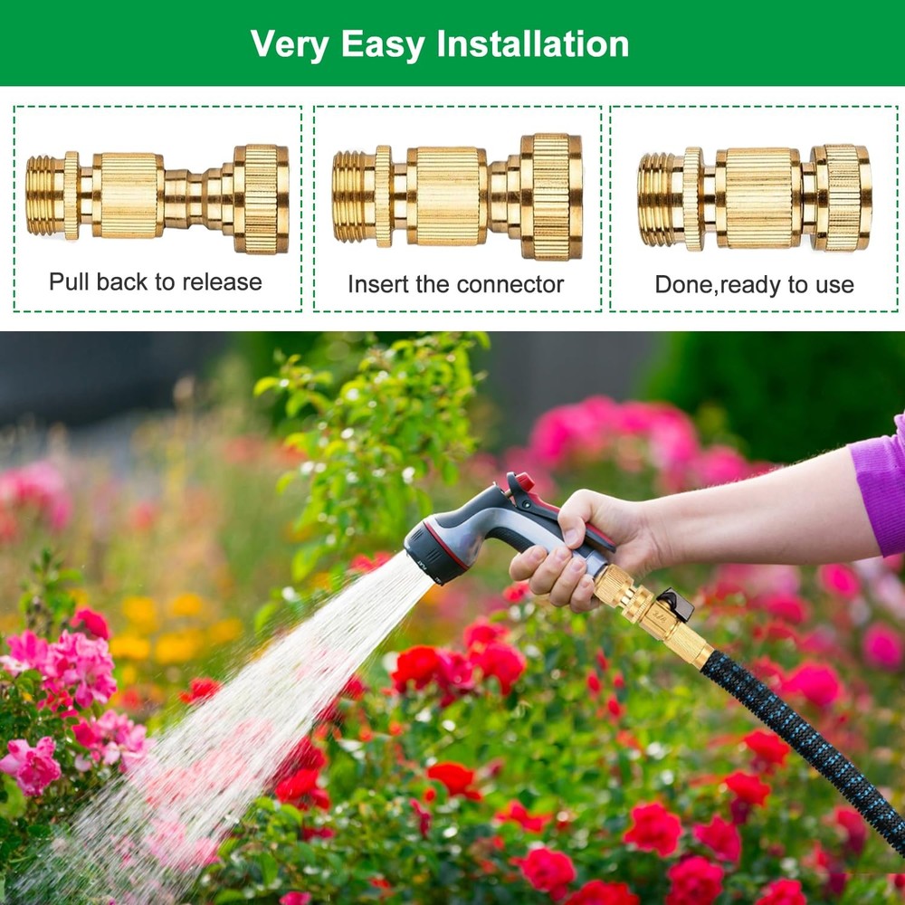 Garden Hose Quick Connector Set, Solid Brass 3/4 Inch Water Fitings Thread Ea...